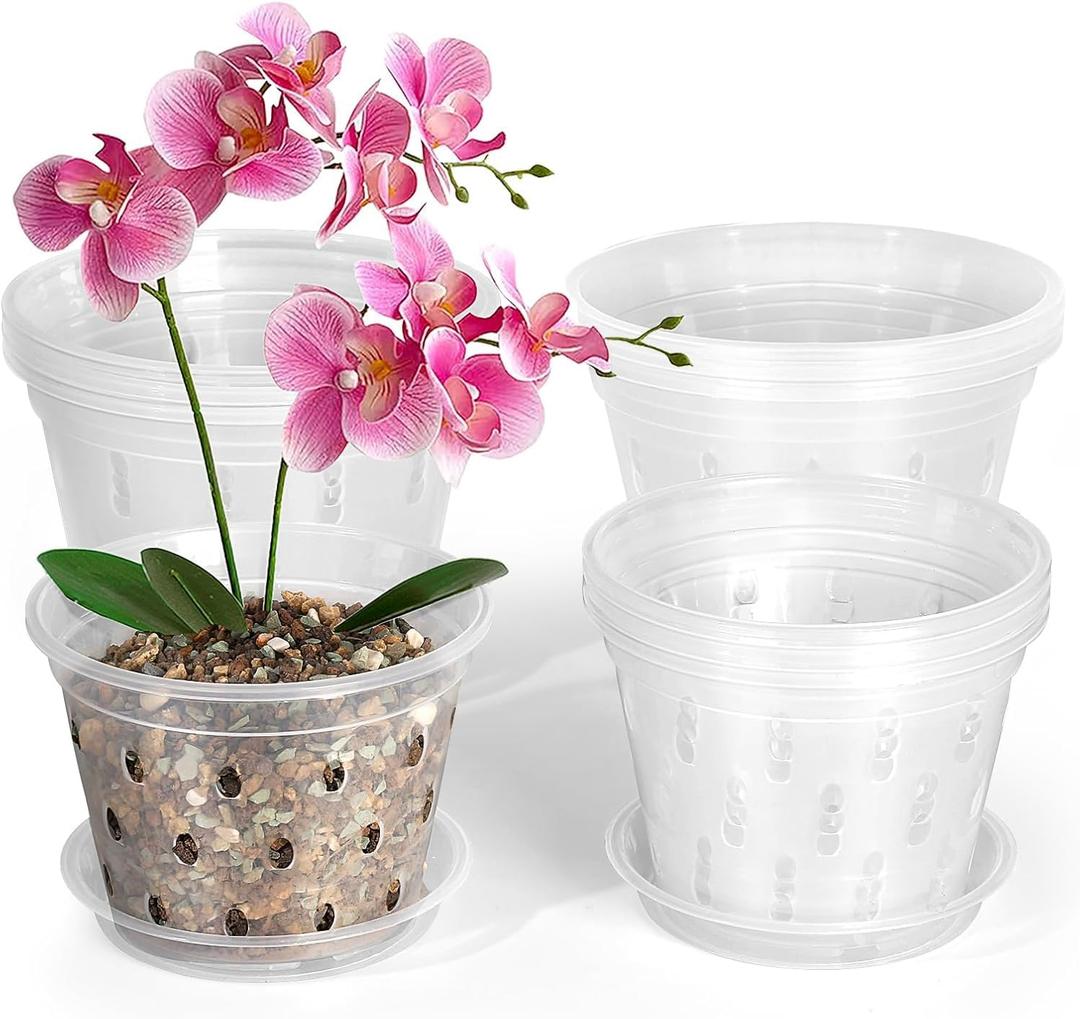 RAOOKIF Orchid Pots with Saucer for Repotting,  Pack 3 Inch Orchid Pots with Holes, Side Holes Creates Better Conditions for The Orchids to Grow (3inch)