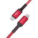 Apple C94 MFi Certified USB-C to Lightning Braided Cable for iPhone 14/13/12/11 Pro Pro Max Plus Mini, SE XS Max XR X, 8/7/6 Plus, iPad, AirPods, 6 Ft Red