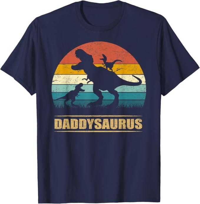 Daddy Dinosaur Daddysaurus 2 Two Kids Funny Father's Day dad T-Shirt Small