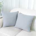 HWY 50 Solid Light Gray Faux Linen Throw Pillow Covers 18x18 Inch, Pack of 2 Vintage Farmhouse Decorative Cushion Cases for Sofa Couch Bed Living Room