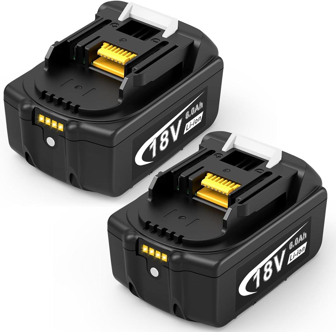 6000mAh Replacement for Makita 18V Battery 2 Packs with LED Indicator Compatible with Makita BL1850B/BL1860B/BL1840B/BL1820B & Cordless Tools/Chargers