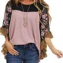 CASURESS Womens Floral Printed 3 4 Sleeve Shirt Batwing Loose Tops Blouses Pullover (Large, Type 7)