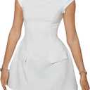 Women Cap Sleeve Mini Dress The Ultimate Muse A-Line Elegant Formal Party Short Dress with Pockets (S, White)