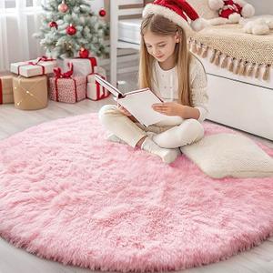 OLANLY Pink Round Rugs for Bedroom - Machine Washable, 4 ft Circle Area Rugs for Living Room, Soft and Fluffy Shaggy Carpet for Teen Girls and Boys, Nursery Rooms, Dorms, Home Decor Aesthetic OLANLY Pink Round Rugs for Bedroom - Machine Washable, 4 ft Circle Area Rugs for Living Room, Soft and Fluffy Shaggy Carpet for Teen Girls and Boys, Nursery Rooms, Dorms, Home Decor Aesthetic