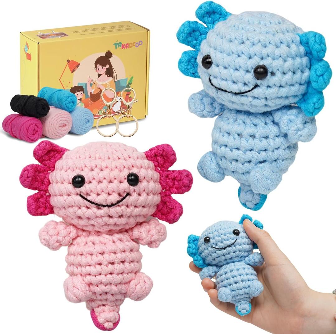 TAKADODO Crochet Kit for Beginners - Learn to Crochet Kits for Adults Beginner with Step-by-Step Video Tutorials - Crochet Kits for Adults and Kids (Axolotl)
