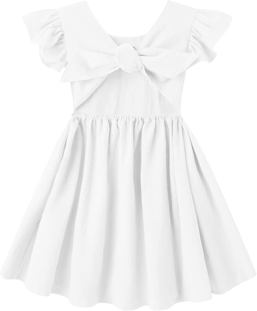 lymanchi Toddler Girls Linen Dress Ruffle Sleeveless Tie Back Halter Kid Baby Casual Dresses (2T, White)