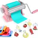 Polymer Clay Press Machine,Clay Roller Machine,Includes Clamp and Hand Crank,Stainless Steel Polymer Clay Tools for Clay Earring Making,7 Thickness Clay Pasta Machine-Pink
