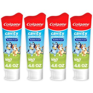 Colgate Kids Bluey Toothpaste with Fluoride for Cavity Protection, Ages 2+, ADA Accepted, Sugar Free and Gluten Free, Bubble Fruit Flavor, 4 Pack, 4.6 Oz Tubes