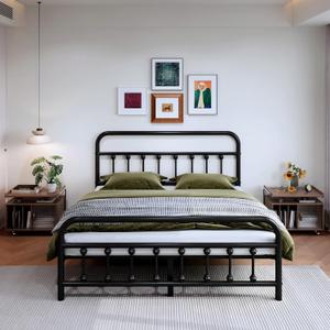 14Inch Metal Bed Frame, Queen Size Bed Frame with Storage Space,Heavy Duty Sturdy Mattress Foundation,Easy Assembly,No Box Spring Needed, Black