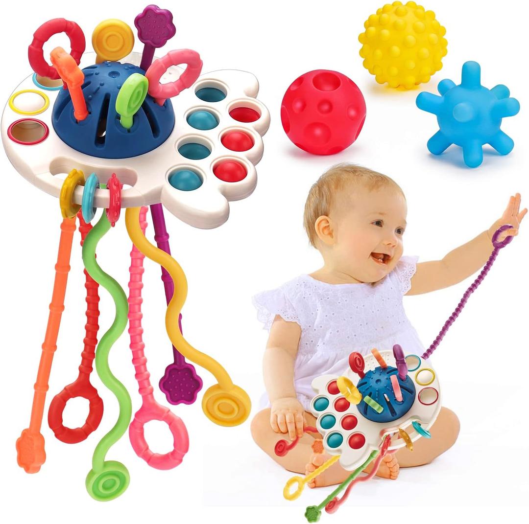 Baby Sensory Montessori Toys for 6-12-18 Months Sensory Balls Pull String Toys for Babies 0-6 Months Teething Developmental Toy for 1 Year Old Boys Girls Valentine Birthday Gifts 9-12 Month Old Infant