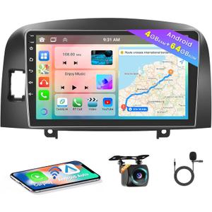8 Core 4+64GB Android Car Stereo for Hyundai Sonata 2004 2005 2006 2007 2008, 9 Inch IPS Touchscreen Car Radio with Wireless Carplay 59UI GPS Navigation WiFi 32EQ DSP Backup Camera