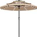 AreShark 9ft 3 Tiers Patio Umbrella with Solar Lights, Outdoor Umbrella w/ 32 LED Lights&8 Sturdy Ribs, Table Umbrella for Deck, Backyard, Pool (Beige)