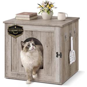 SONGMICS HOME Toolless Assembly Litter Box Enclosure, Cat House Greige Size: M (21.7"L x 19.7"W x 19.7"H)