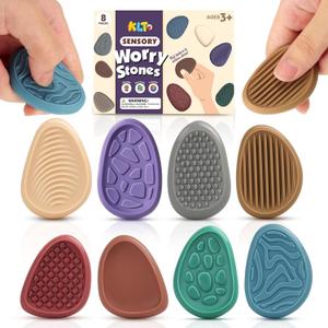 Fidget Toys Adults Sensory Stone: 8 Pack Texture Worry Stone for Kids Calming - Sensory Autism Toys for Anxiety Relief - Quiet Small Fidgets for Classroom Prizes