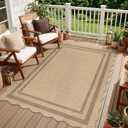 LIVEBOX Scalloped Easy Jute 4x6 Outdoor Rug, Washable Non Slip Geometric Area Rugs for Living Room Bedroom, Indoor Outdoor Farmhouse Rug Modern Carpet Door Mat Tan Rugs for Patio Dining Room Entryway