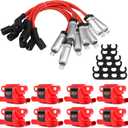 Set of 8 UF413 Square Ignition Coils with 8mm 748UU Spark Plug Wires, Compatible with Chevy Silverado 1500 GMC Pontiac G8 Grand Prix H3 Tahoe Yukon, Replacement for UF413 D510C 5C1554