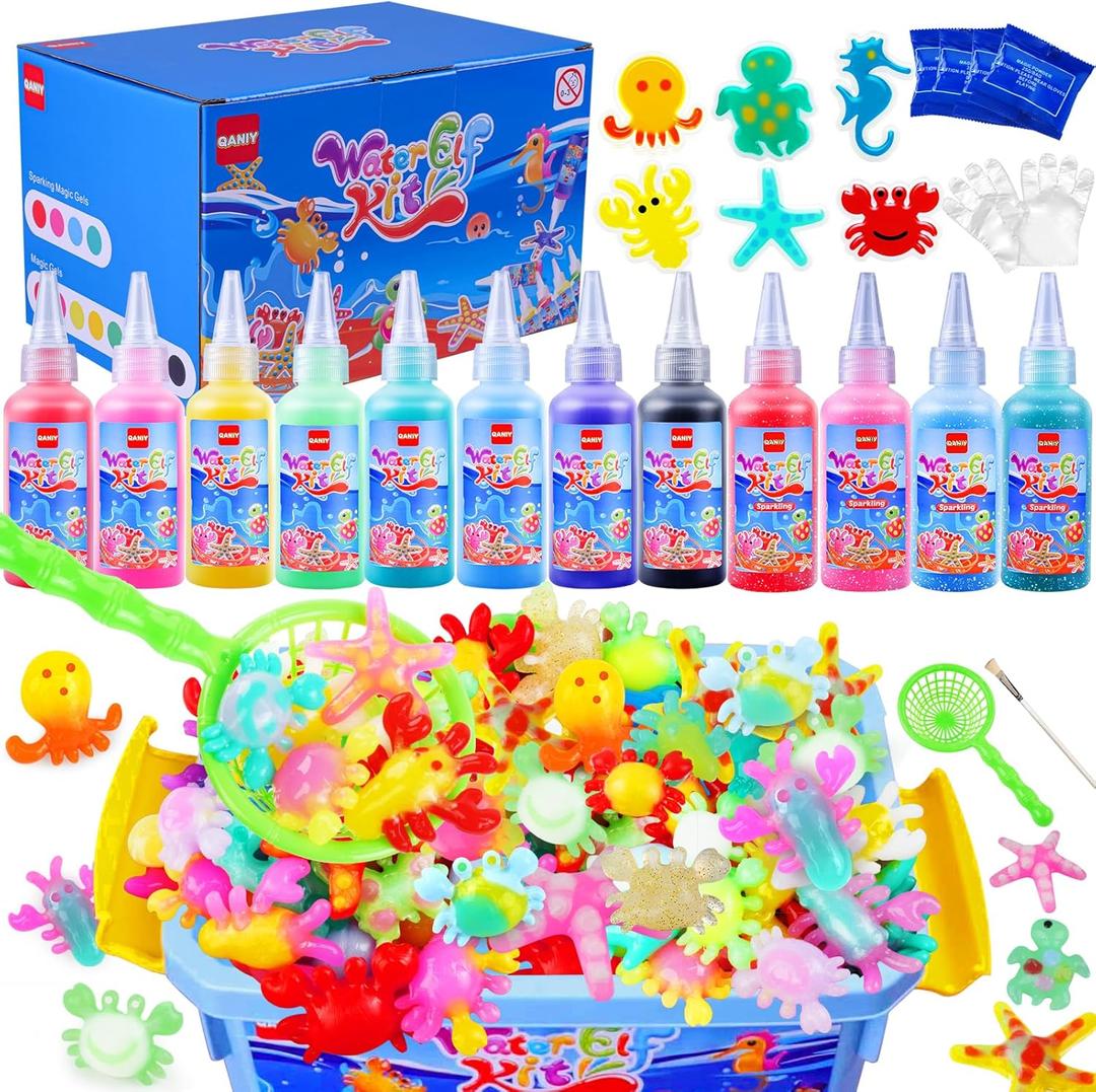 QANIY Magic Water Elf Toy Kit, Aqua Fairy Water Gel Kit,Christmas Gifts for Kids Ages with 12 Gels and 6 Molds, DIY Squishy Maker Set, Kids Christmas Gifts, DIY Crafts for Boys and Girls Ages 3+