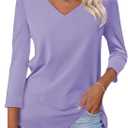 Poetsky Womens V Neck 3/4 Sleeve T Shirts Loose Fit Shirts Casual Solid Basic Tops Tees Blouses, Small