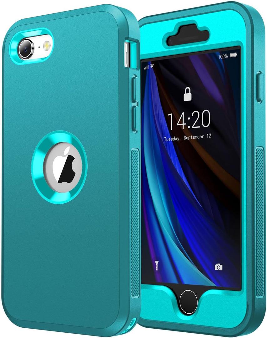 for iPhone SE Case 2022/2020,iPhone 8/7 [Shockproof] [Dropproof] [Dust-Proof] [Military Grade Drop Tested] with Non-Slip Removable iPhone SE 2022 Case 4.7 Inch-Light Blue+Green