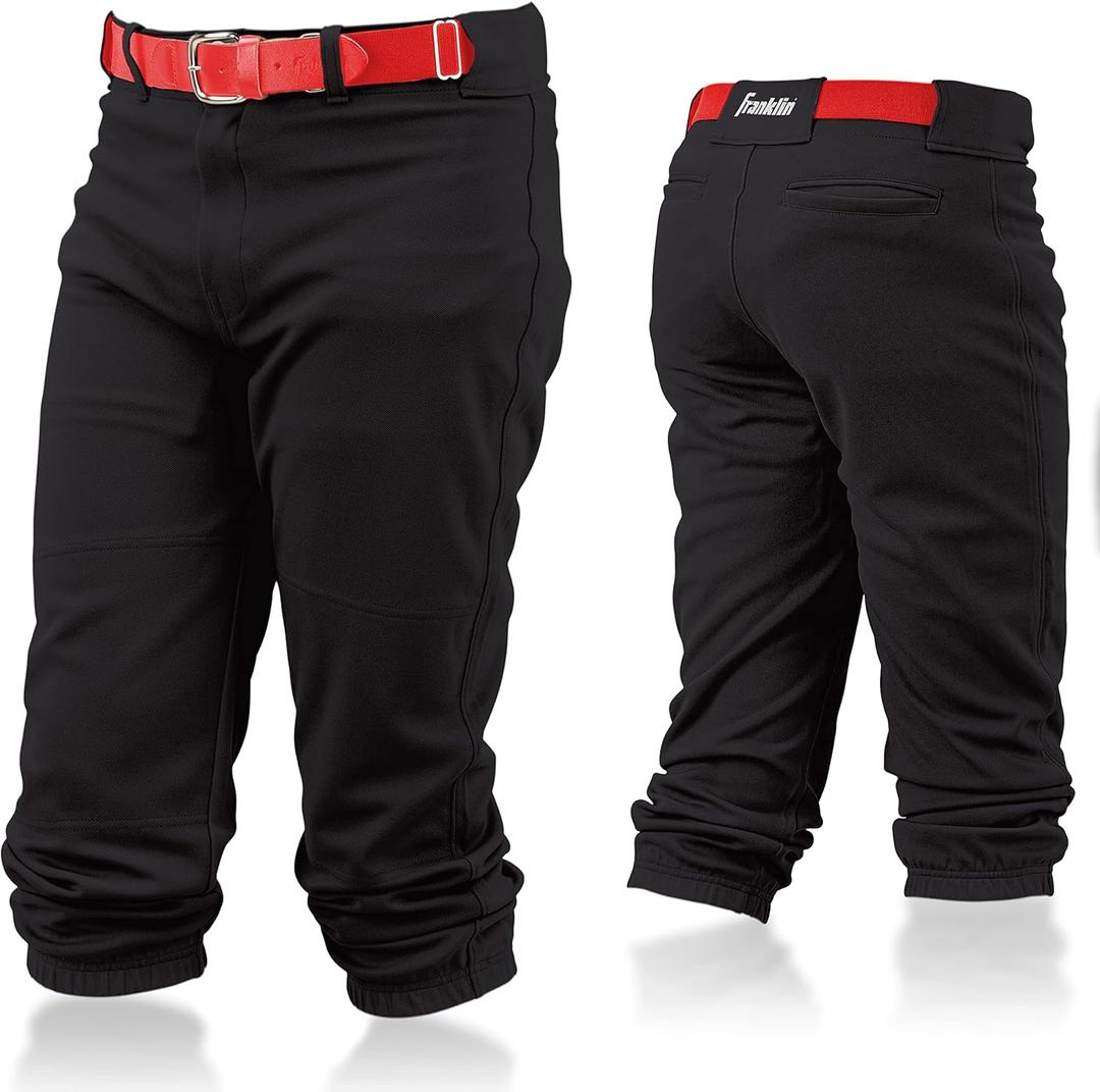Franklin Sports Youth Baseball + Softball Pants - Knee High + Relaxed Fit Kids Baseball Pants - White, Black + Grey Pants, XL