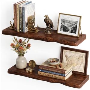Walnut Finish Floating Shelves,Hidden Brackets,2-Pack,24 Inches Each