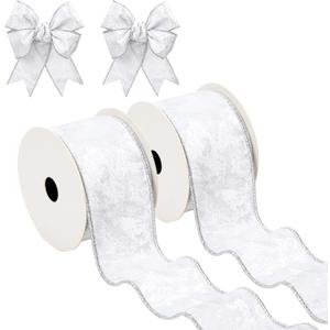 Briful Silver Velvet Christmas Ribbon 2.5 Inch Christmas Tree Ribbon with Metallic Wired Edge (2 Rolls, 20 Yards)