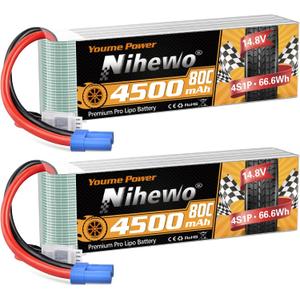3s Lipo Battery 2Packs 11.1v Lipo Battery 4500mAh 80C with EC5 Plug Compatible