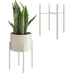 Leaf&lull Single Plant Stand Indoor Corner Plant Stand Metal Plant Holder Tall Flower stand Plant Stool Outdoor Small Plant Table Heavy-Duty Plant Riser 9 Inch Pots Mid Century Modern (White)