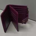 Small Wallet for Women, RFID Blocking Leather Compact Billfold RFID Blocking Zipper Wallet with ID Window, Purple Flowers
