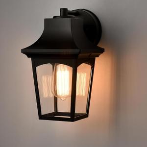 DAYCENT Outdoor Light Fixtures Wall Mount Black Exterior Wall Sconce with Clear Glass Shade Waterproof Porch Lights Outside Wall Lantern Light for Patio Garage Front Door House, 11.5-Inch