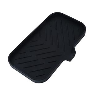 MicoYang Silicone Bathroom Soap Dishes with Drain Spout-Bathroom and Kitchen Sink Organizer,Sponge Holder,Dish Soap Tray,Perfect for Dispenser,Scrubber,Bottle,Cup on Sink or Counter-Black 9.6"×5.3"