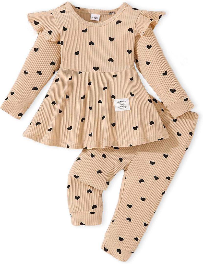 Baby Girls Clothes Toddler Girl Outfits Fall Infant WInter Ribbed Pants Set, 2t-3t Girls (Apricot)