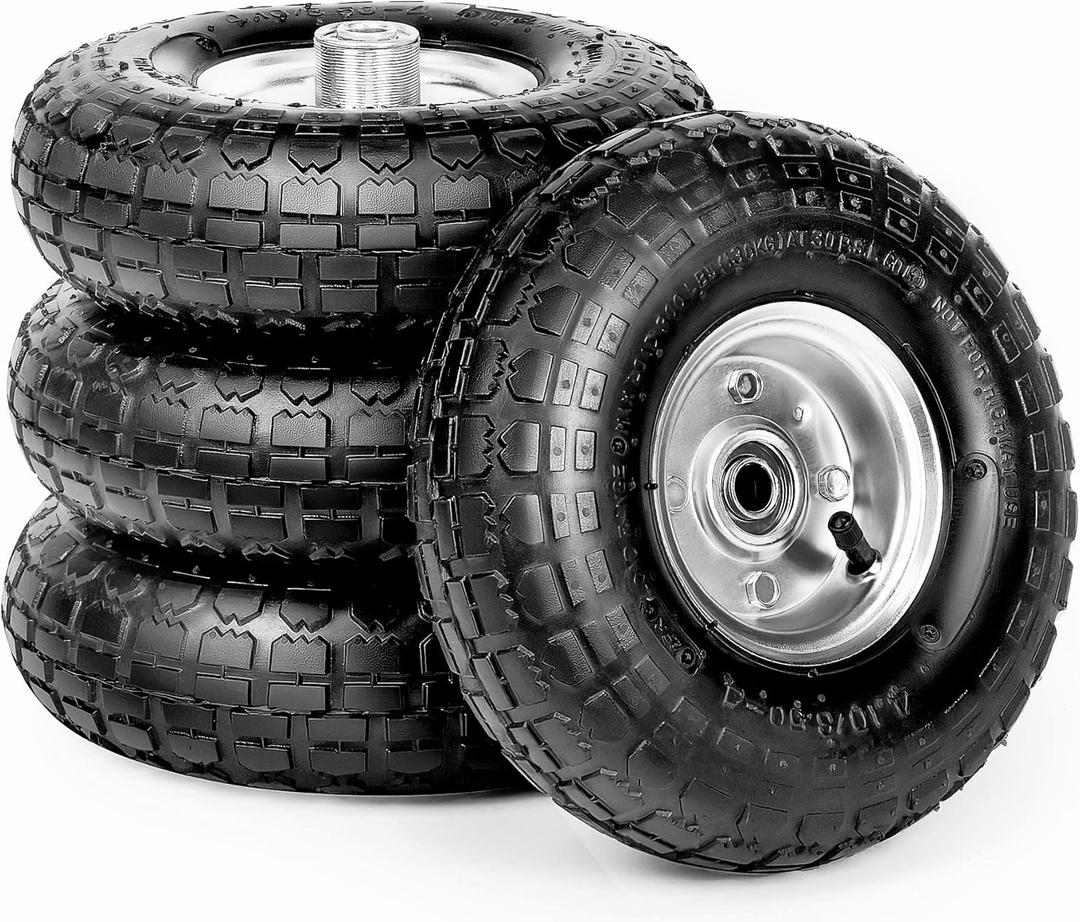 10-Inch Replacement Tire and Wheel 4.10/3.50-4" - 10 Pneumatic Utility Tires for Cart, Dolly, Hand Truck, Generator, Lawnmower, Garden Wagon with 5/8 Axle Bore Hole - Double Sealed Bearings (4 pack)