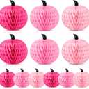 Epakh 12 Pcs Pumpkin Honeycomb Paper Halloween Table Centerpieces Pink 3D Tissue Paper Pumpkin Decoration 2 Sizes 3 Colors Halloween Thanksgiving Day Fall Home Party Decorations Supplies