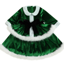 Kid Little Girls Christmas Outfit Santa Claus Velvet Lapel Long Sleeve Dress Princess Party Layered Dresses with Belt (Green, 3-4 Years)