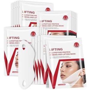 YAFUSIPE V Line Face Lifting Mask, 9 Pack V Line Chin Strap Lifting Double Chin Reducer, Polypeptide Protein Collagen Neck and Face Slimming Masks, Hydrating Neck Sheet Mask for Women Tightening