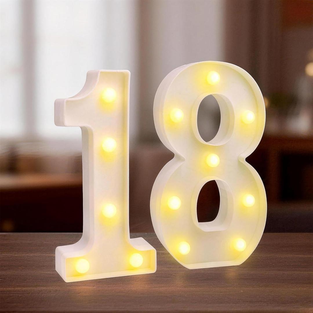 18th Birthday Decorations for Girls & Boys, Light Up Number 18 LED Marquee Lights, White Number Signs for Party Backdrop, Table Centerpieces, Room & Wall Decor, 18th Birthday Gift