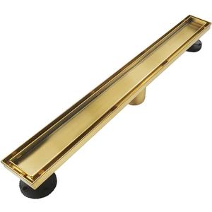 Neodrain 60-Inch Gold Linear Shower Drain, 2-in-1 Flat & Tile Insert Cover, Stainless Steel Linear Drain, Brushed Brass Rectangle Shower Floor Drain with Hair Strainer, Watermark&CUPC Certified