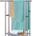 40" Tall Freestanding Towel Racks for Bathroom, 3 Tier Floor Towel Rack with Storage Basket, Blanket Ladder Drying and Display Rack for Large Bath & Hand Towel Outdoor Poolside (Silver) (Grey)