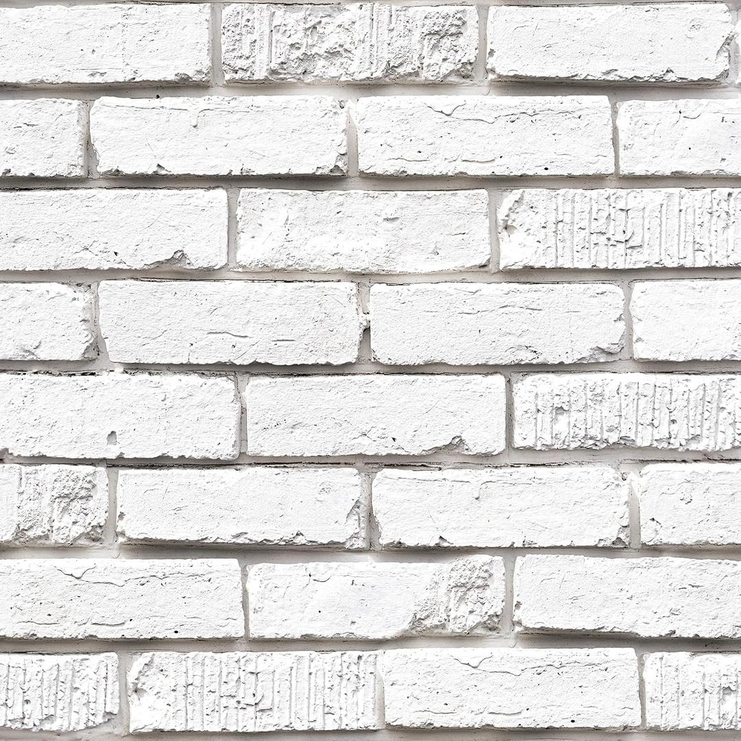 Tomete White Brick Peel and Stick Wallpaper Gray Faux 3D Brick Contact Paper for Walls Self Adhesive Removable Backsplash for Kitchen Bathroom, Vintage Stick on Wallpaper, 197 L *17.3 W, Waterproof