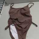 Viottiset Women's Drawstring One Piece Swimsuit Tummy Control High Cut Cheeky Bathing Suit Monokini Dark Brown, Small