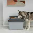 IRIS USA Dog Bowls Elevated with Storage, 15" H Raised Feeding Station, Dog Bowl Stand with Airtight Food Storage Holds 47 lbs, 2 Removable 64 oz Stainless Steel Bowls for Large Dogs, Gray/Dark Gray