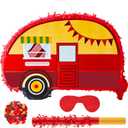 Meooeck Camping Adventure Piata Theme with Blindfold Bat and Confetti Birthday Piata Camp Party Decorations Camper Party Mexican for Camping Photo Prop Candy Holder(Car)