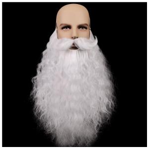 Honcloud 18 Inches Men's Long Curly White Synthetic Pre - styled Realistic Fake Beard for Wizard Costume and Halloween Party((White)