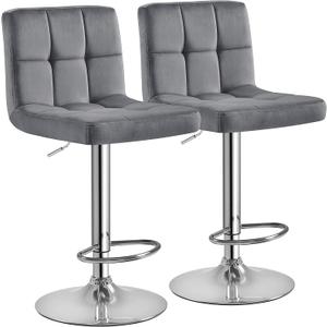 Bar Stools Set of 2,Adjustable Swivel Upholstered Counter Height Barstools with Back and Footrest,Stool Chair for Kitchen Counter Island Dining Room,Dark Gray