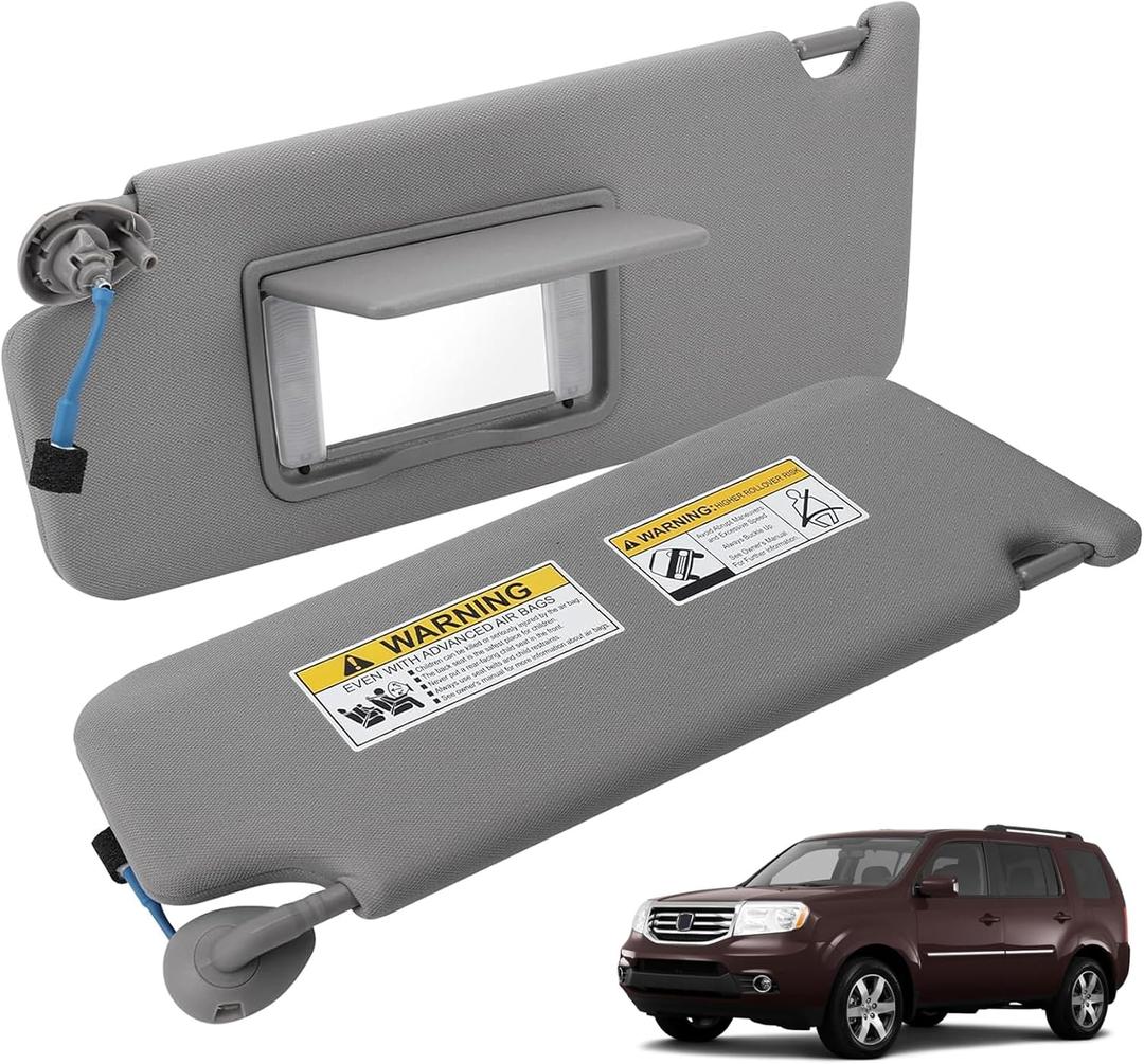 Left Driver Side Sun Visor Compatible with Honda Pilot 2009 2010 2011 2012 2013 2014 2015, Gray Sunvisor with Vanity Light/with Makeup Mirror Replace 83280-SZA-A01ZA