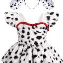 AWIBMK Baby Girls Dalmatian Cow Dress with Ears Headband Halloween Costume Cosplay Role Play Cake Smash Clothes 3-24 M (12-18 Months, Black White Dalmatian)