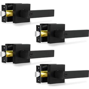 Privacy Door Levers, 4 Pack Matte Black Door Handles Heavy Duty Bed and Bath Door Locks Interior Keyless Locksets, Reversible for Left Right Handed Doors