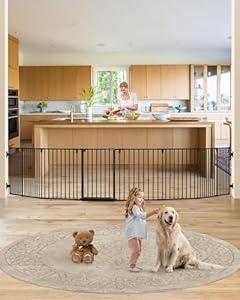 keny 190" Extra Wide Baby Gate, Adjustable Long Baby Fence for Indoor Use, Dog Gate Pet Gate for Stairs Doorways Fireplace, Large Baby Play Yard, Essentials for Families with Kids and Pets, Black