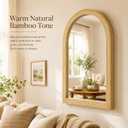 24" x 36" Arched Wall Mirror, Handwoven Bamboo Strip Frame | Warm natural bamboo texture, 2 in deep frame, decorative boho coastal style for entryway, bathroom, bedroom, and living room